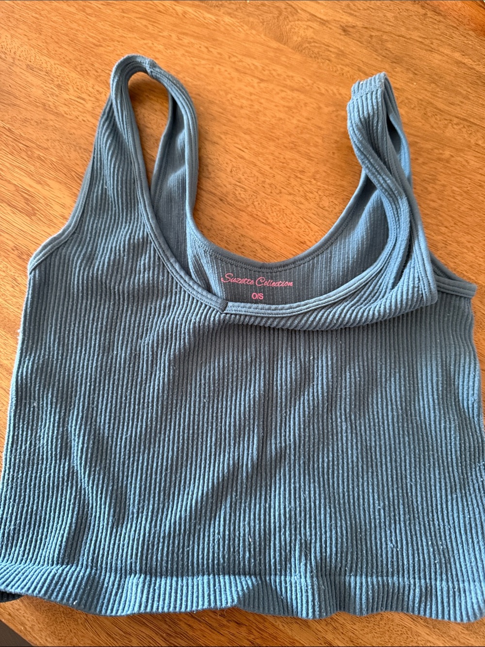 Sean Collection Slate Blue Ribbed Crop Tank